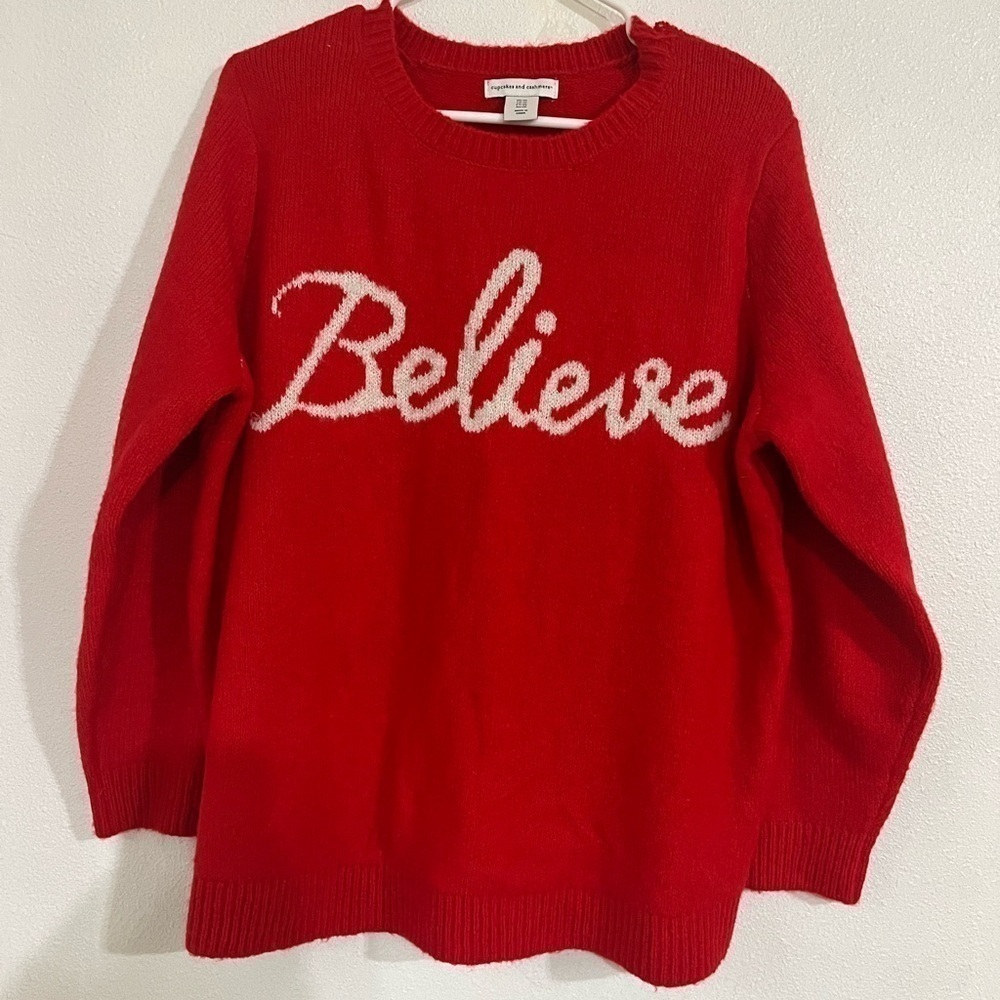 Cupcakes in Cashmere BELIEVE red chunky sweater size 1X